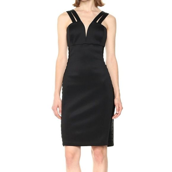 Guess Black Plunge Neck Bodycon Party‎ Cocktail Bodycon  Dress Size 2 - Picture 1 of 5